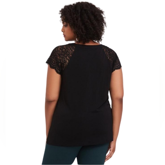 Torrid Tops Torrid Black Studio Knit Lace Sleeve Top - Picture 2 of 3